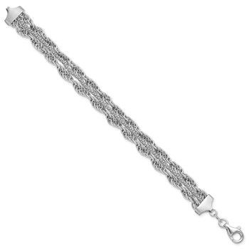 Sterling Silver Rhodium-plated Rope Link Fancy 7in Bracelet — alternate view