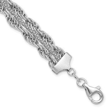 Sterling Silver Rhodium-plated Rope Link Fancy 7in Bracelet