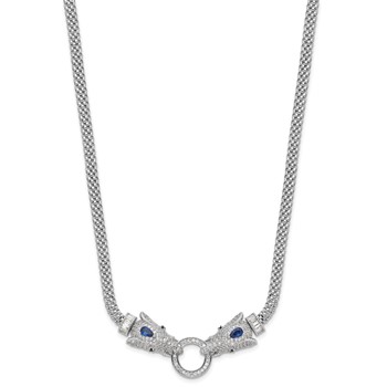 Sterling Silver Rhodium-plated Blue and Clear CZ Elephant Head Necklace — alternate view
