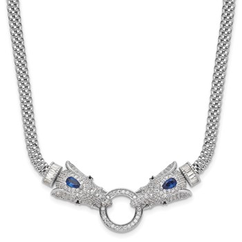 Sterling Silver Rhodium-plated Blue and Clear CZ Elephant Head Necklace