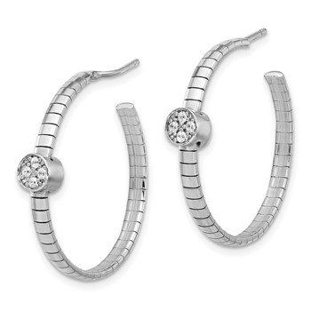 Sterling Silver Rhodium-plated Polished CZ Post Hoop Earrings — alternate view