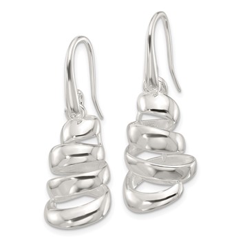 Sterling Silver Polished Silver-plated Spiral Dangle Shepherd Hook Earrings — alternate view