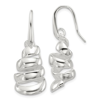 Sterling Silver Polished Silver-plated Spiral Dangle Shepherd Hook Earrings