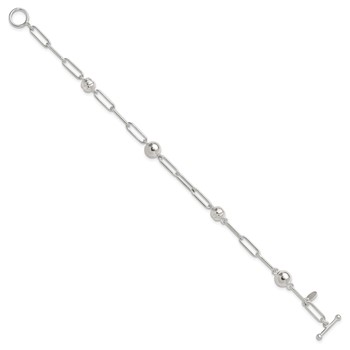 Sterling Silver Polished and Textured Beaded Link Toggle Bracelet — alternate view