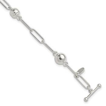 Sterling Silver Polished and Textured Beaded Link Toggle Bracelet