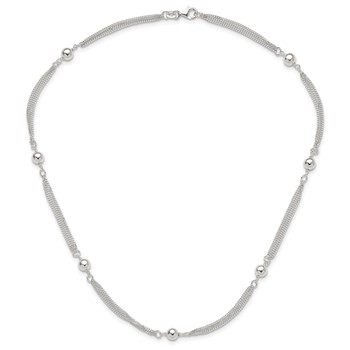 Sterling Silver Polished Multi-strand Beaded 18in Necklace — alternate view