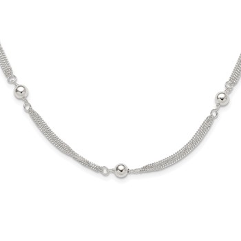 Sterling Silver Polished Multi-strand Beaded 18in Necklace