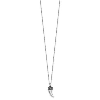 Sterling Silver Rhodium-plated Antiqued 3D Horn w/1.5 in ext. Necklace — alternate view