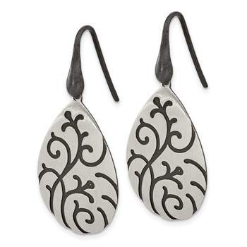 Sterling Silver Brushed Oxidize Burnished Swirl Pear Shape Earrings — alternate view