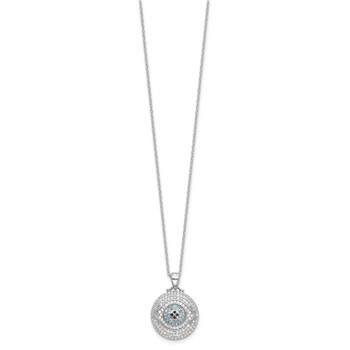Sterling Silver Rh-plated Created Blue Spinel and CZ Evil Eye 18in Necklace — alternate view
