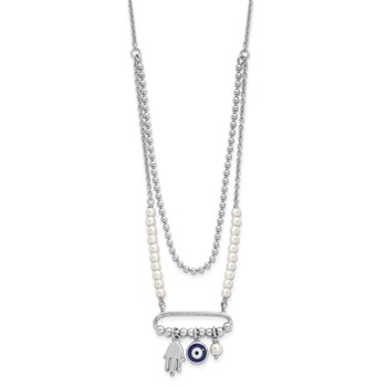 Sterling Silver RH Enamel Eye Hamsa Glass Pearl 16in w/2in ext Necklace — alternate view