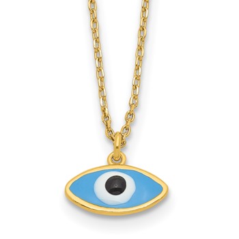 Sterling Silver Gold-plated Enamel Evil Eye w/1in ext. Necklace