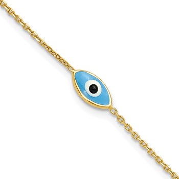 Sterling Silver Gold-plated Enamel Evil Eye w/.5 in ext. Bracelet