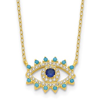 Sterling Silver Gold-tone Glass and Glass Crystal Evil Eye Necklace