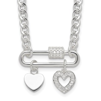 Sterling Silver RH-plated CZ Heart Moveable 16.25in w/2in ext Necklace