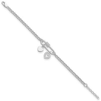 Sterling Silver RH-plated CZ Heart Moveable 7in w/ 1in ext Bracelet — alternate view