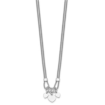 Sterling Silver Rhod-plated Polished Heart Dangle 14in 2in ext Choker — alternate view