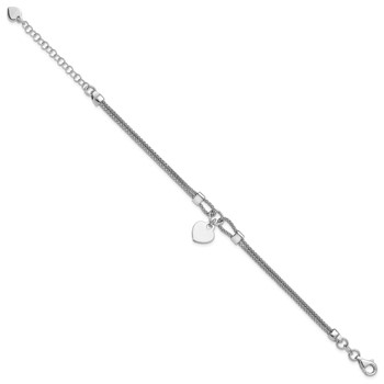 Sterling Silver Rhod-plated Polished Heart Dangle 6.5in 1.5in ext Bracelet — alternate view