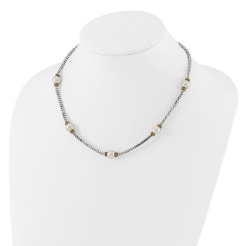 Sterling Silver and Gold-tone Synthetic Pearl 18in Necklace — alternate view