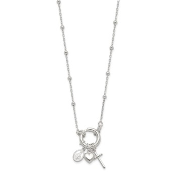 Sterling Silver Heart/Miraculous Medal/Cross Charm 18in Necklace — alternate view