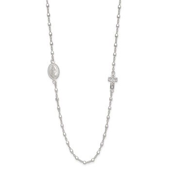 Sterling Silver Polished with CZ Cross and Miraculous Medal 18in Necklace — alternate view