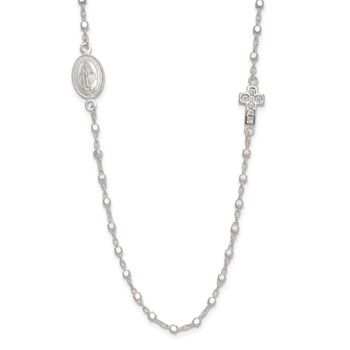 Sterling Silver Polished with CZ Cross and Miraculous Medal 18in Necklace