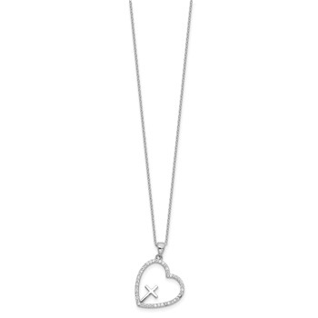 Sterling Silver Rhodium-plated CZ Open Heart with Cross 18in Necklace — alternate view