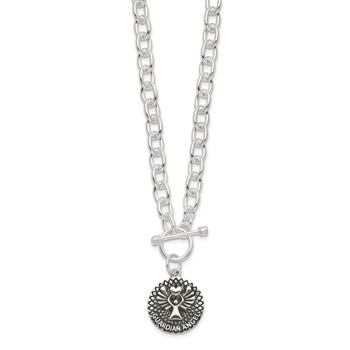 Sterling Silver Oxidized Dangle GUARDIAN ANGEL Toggle Clasp Necklace — alternate view