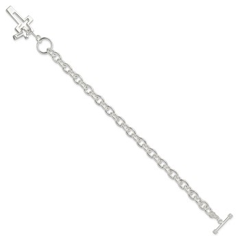 Sterling Silver E-Coated Double Open Cross Toggle Bracelet — alternate view