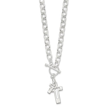 Sterling Silver E-Coated Double Open Cross Toggle 18in Necklace — alternate view