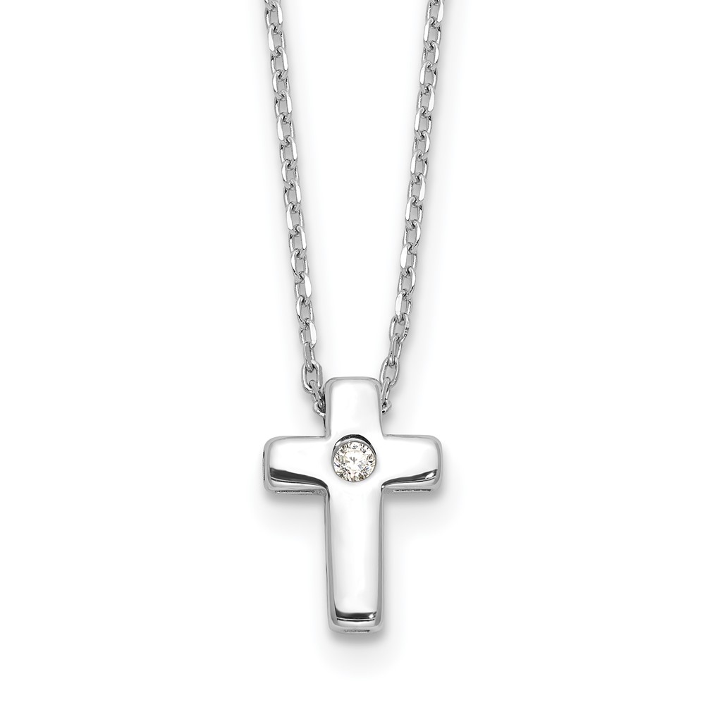 Sterling Silver Rhodium-plated CZ Cross 13 Inch w/ 2in Ext. Necklace