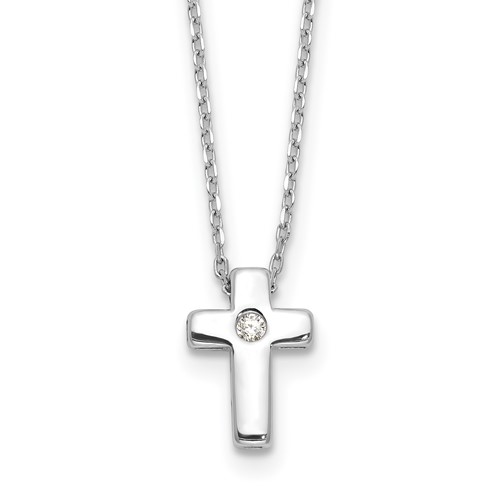 Sterling Silver Rhodium-plated CZ Cross 13 Inch w/ 2in Ext. Necklace