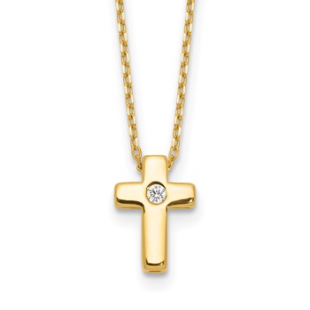 Sterling Silver Gold-tone CZ Cross 13in w/2in ext. Necklace