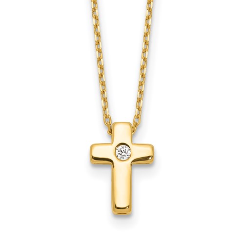 Sterling Silver Gold-plated CZ Cross 13 Inch w/ 2 Inch Extenstion Necklace