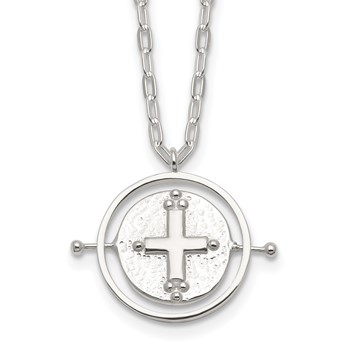 Sterling Silver E-Coating Movable/Spin Cross 16in w/2in ext Necklace