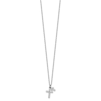 Sterling Silver Rhodium-plated CZ Crosses 16in w/2in ext. Necklace — alternate view