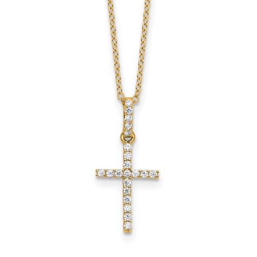 Sterling Silver Gold-tone CZ Cross 18in Necklace