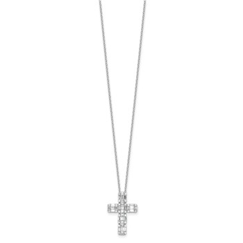 Sterling Silver Rhodium-plated Baguette CZ Cross 18in Necklace — alternate view