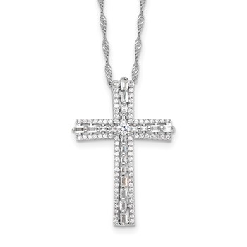 Sterling Silver Rhodium-plated CZ Cross 18in w/2in ext. Necklace