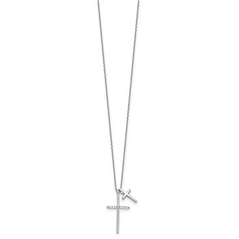 Sterling Silver Rhodium-plated with CZ Double Cross 16in +2in ext Necklace — alternate view