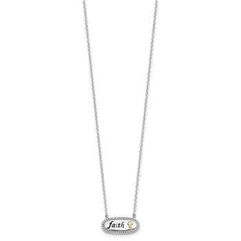 Sterling Silver w/14k accent Rh-plated Enamel FAITH w/2in. ext Necklace — alternate view