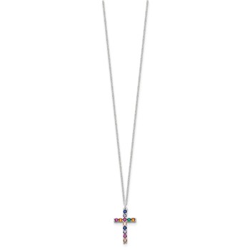 SS Multi Color E-Coating CZ Cross 16in w/2in ext Necklace — alternate view