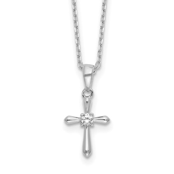 Sterling Silver Rhodium-plated CZ 13in w/2in ext. Necklace