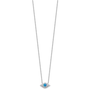 Sterling Silver Rhodium-plated CZ Blue Cr. Opal Evil Eye w/2in ext Necklace — alternate view