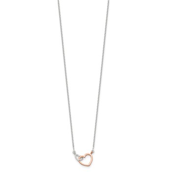 Sterling Silver and Rose-tone Polished Double Heart 18in Necklace — alternate view