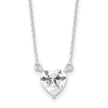 Sterling Silver Polished Heart CZ Necklace