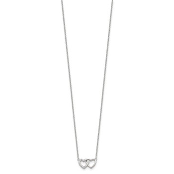 Sterling Silver E-Coating CZ Double Heart 16in w/2in ext Necklace — alternate view