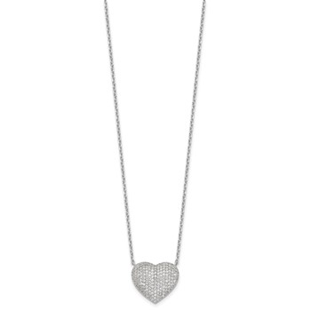 Sterling Silver Rhodium-plated Pave CZ Heart Necklace — alternate view