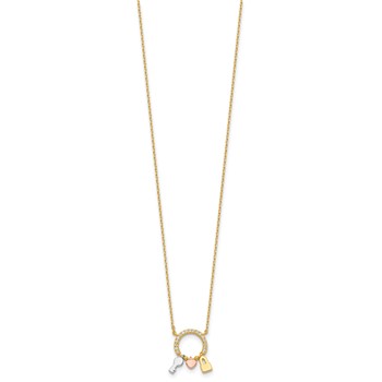 Sterling Silver Rhod-plated Gold/Rose-tone CZ Key/Lock/Heart w/2In Ext Neck — alternate view
