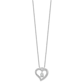 Sterling Silver Rhod-plated Polished CZ Open Heart w/1.25in Ext Necklace — alternate view